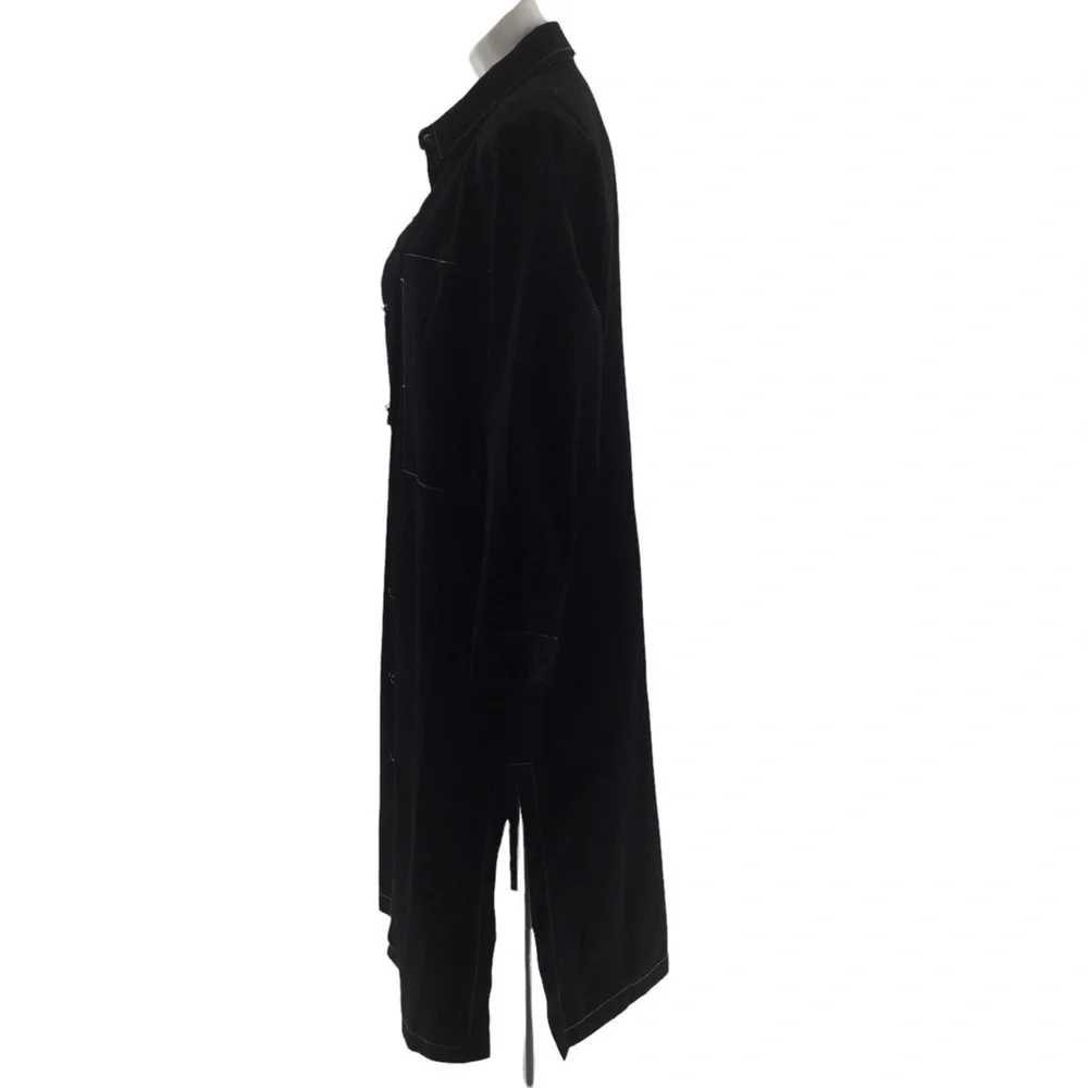 The Weeknd  Black Denim Contrast White Stitch Long Trench Coat